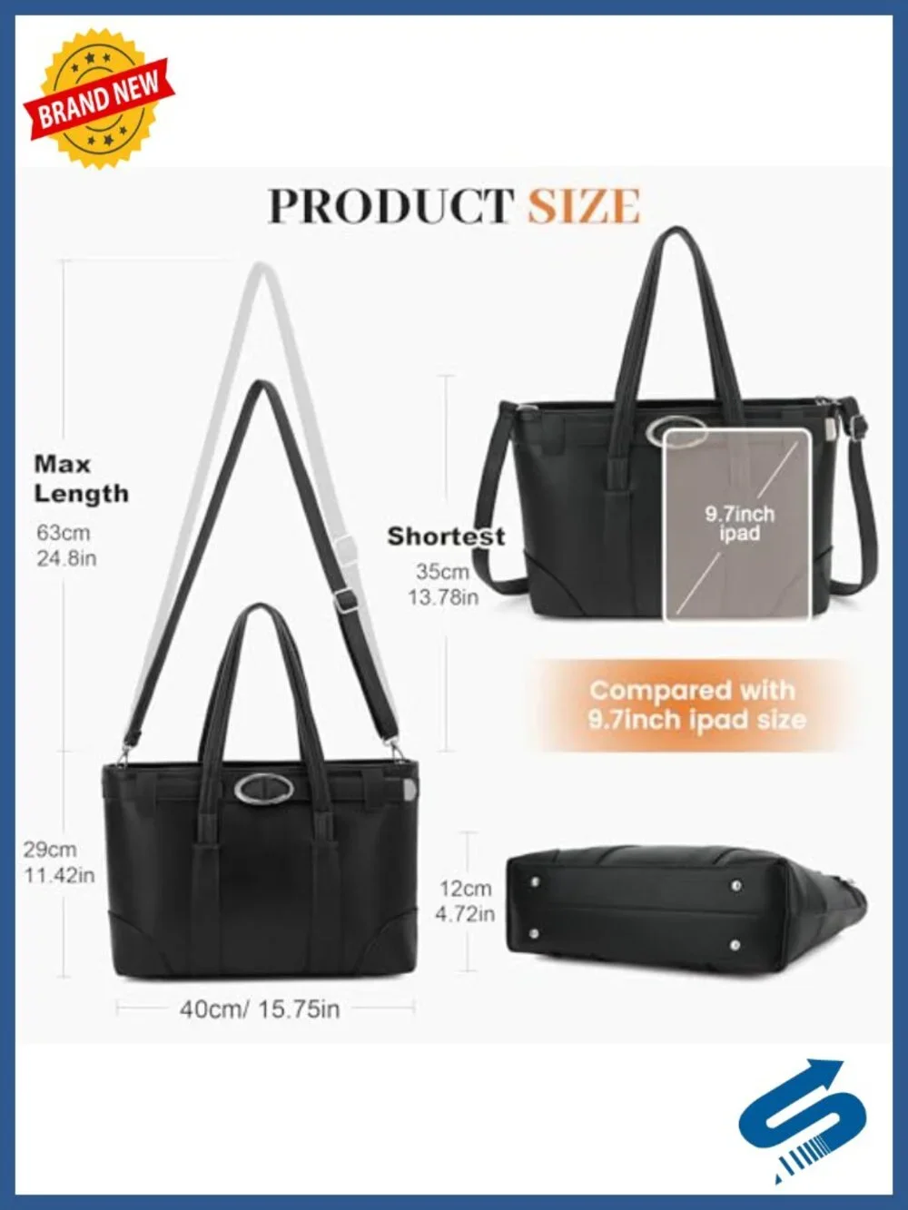 Faux Leather Satchel Tote Bag with Adjustable Strap